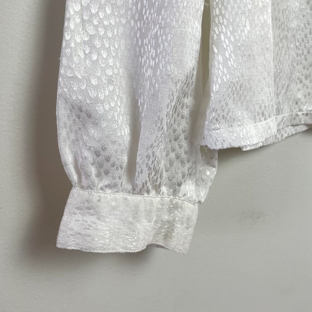 Vintage 80s Satin Secretary Blouse Medium White Animal Print Quiet Luxury - Picture 3 of 8